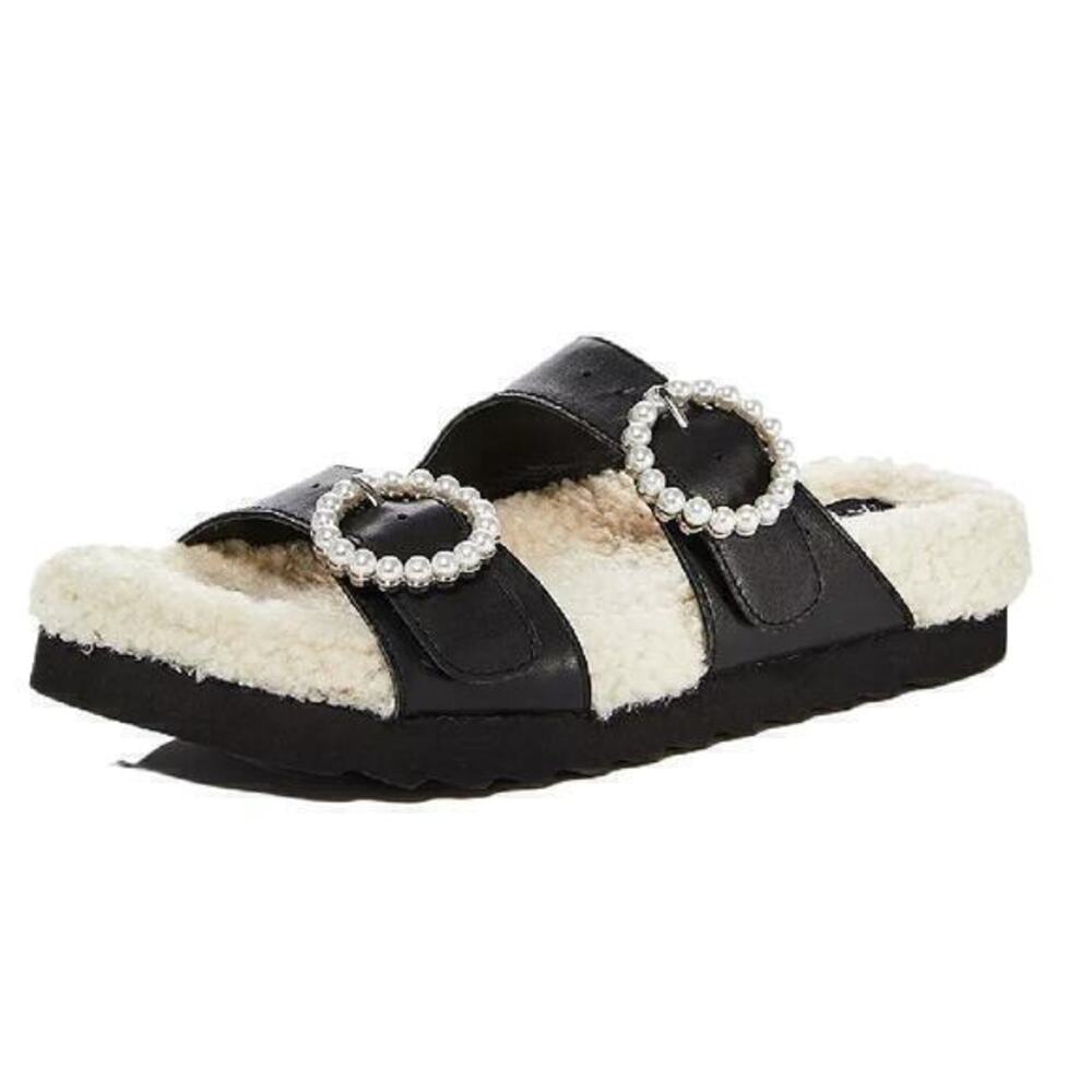 Aqua Furry Black‎ Suede Faux Fur Slide Sandals Size 8.5